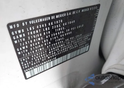 2022 Volkswagen Taos 1.5T Se z USA, uszkodzony, nr VIN 3VVRX7B24NM090138